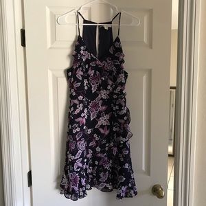Miami Navy Floral Ruffle Wrap Dress w/Keyhole Back